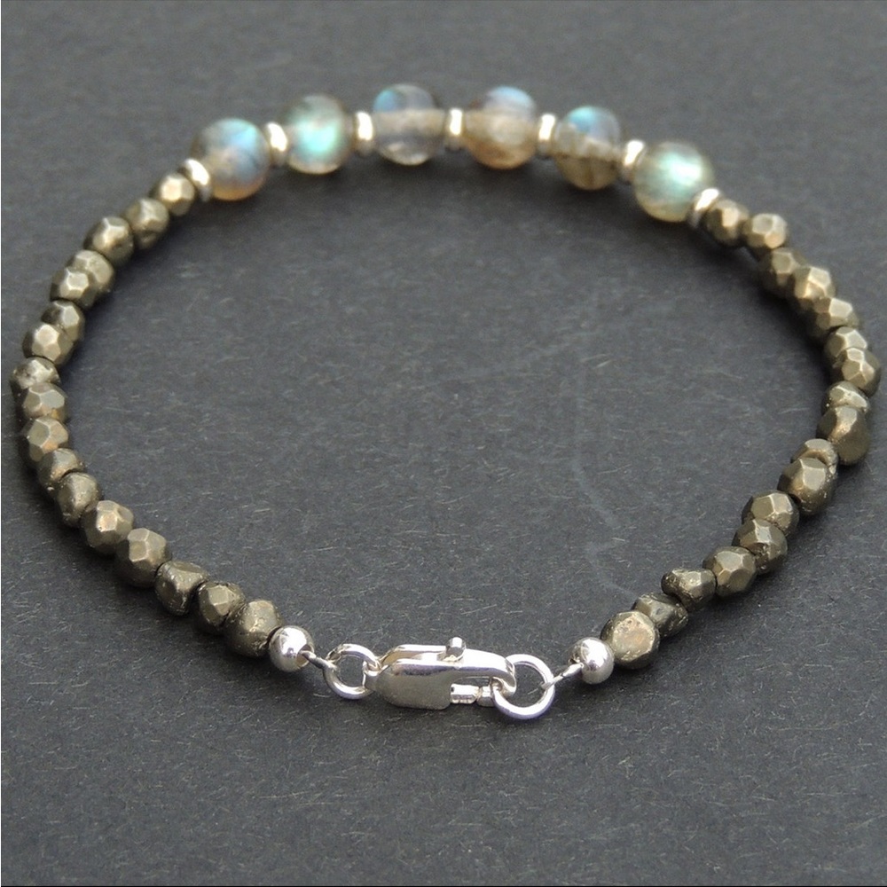 Men’s Labradorite Bracelet pyrite gemstone unisex jewelry - Picture 3 of 3